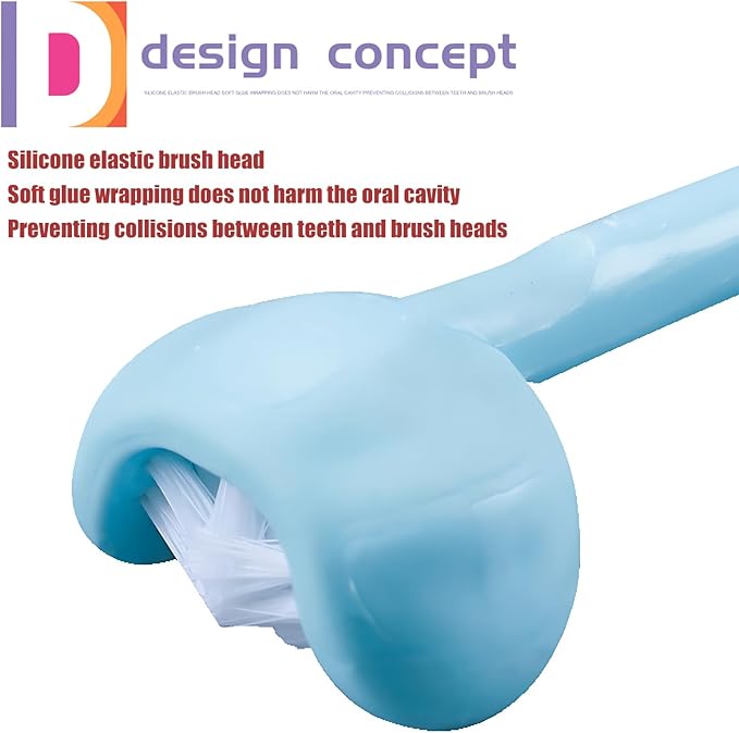 3 Sided Autism Toothbrush 360° Oral Teeth Cleaning Design U-Shaped Toothbrush 2 PCS Adult Soft Bristles Soft and Gentle for Complete Tooth and Gum Care (Blue + Green)