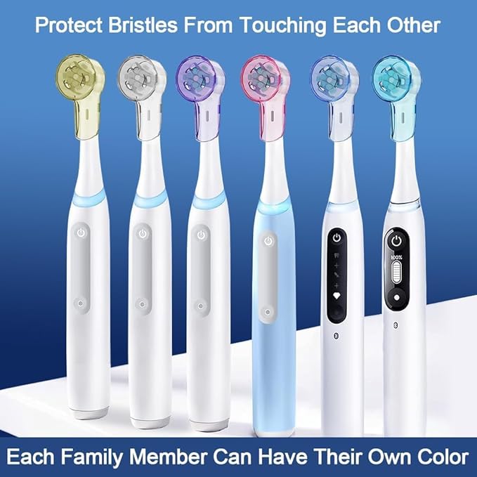 6 Pack Toothbrush Covers for Oral B iO Replacement Heads, Toothbrush Cover Caps for Oral B Pro1000 Electric Toothbrush Head，iO Toothbrush Head Cover for Travel & Home (Blue+Transparent)