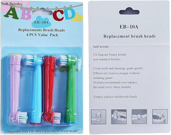 Kids Toothbrush Replacement Heads for Oral-B, Extra-Soft Bristles, for Oral-B Braun and Electric Brushes, Except Vitality Sonic, CrossActino Power, Sonic Complete, Pulsonics, EB-10A