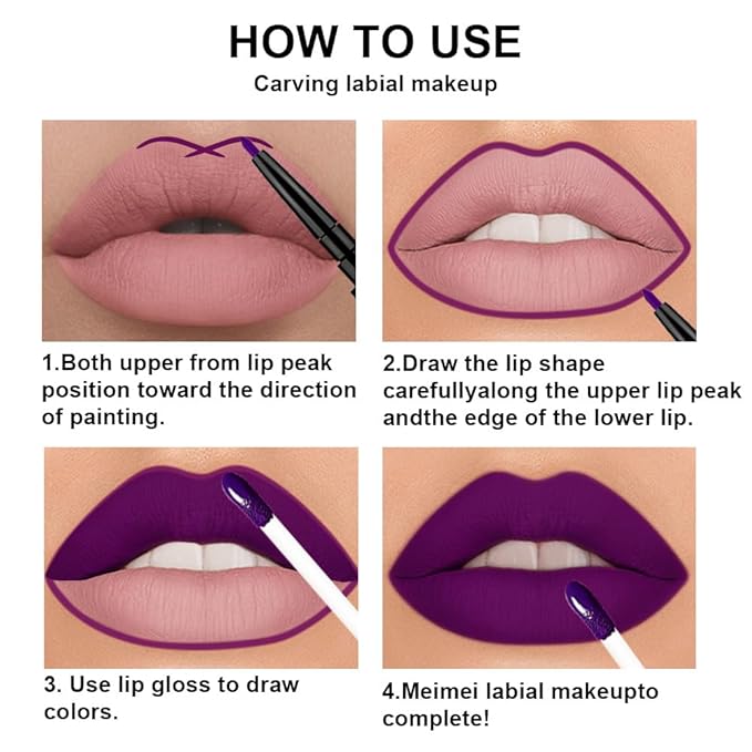 3Pcs 2 in 1 Burgundy Red Black Dark Purple Matte Lip Liner and Liquid Lipstick Stain Makeup Set for women, Long Lasting Smudge Proof Lip Tint Matte Finish Lip Gloss for All-Day Color Hold, Set28