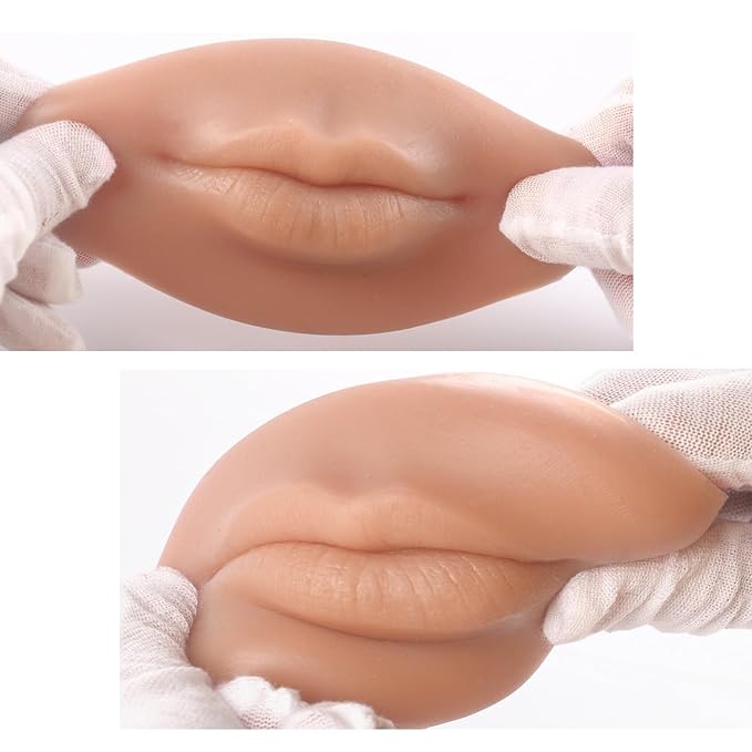 3D Silicone Fake Lips Large with Lipstick for Makeup Tattoo Practice Realistic Artificial Lip Mannequin for Beginners Artists (Thick Big Lip,Fair Skin)
