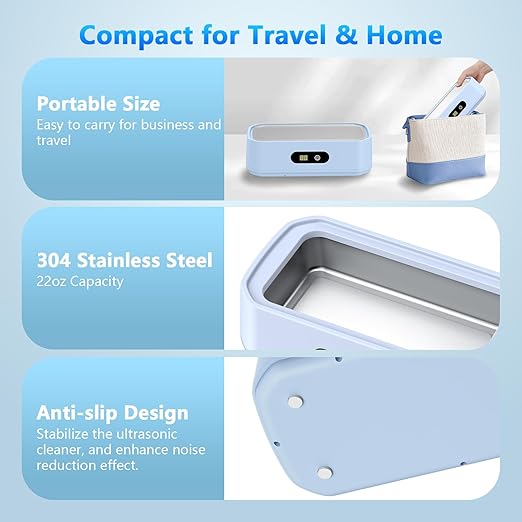 2025 Upgrade Large Capacity Ultrasonic Cleaner, 50Khz Ultrasonic Cleaner Machine with 5 Modes Timer for Glasses Dentures-304 Stainless Steel Tank, Blue