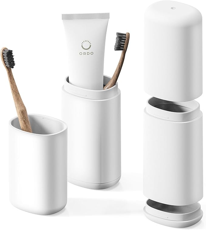 BALUCA Travel Toothbrush Case, Portable Tooth Brush Holder and Toothpaste Cover Container with Mouthwash Cup, Compact Oral Clean Tools Organizer for Traveling/Camping/School/Home - Large Capacity
