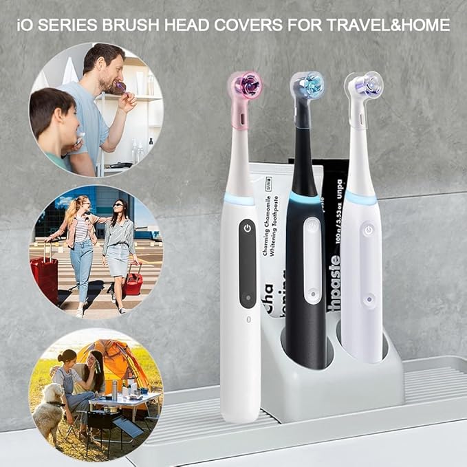 6 Pack Toothbrush Covers for Oral B iO Replacement Heads, Toothbrush Cover Caps for Oral B Pro1000 Electric Toothbrush Head，iO Toothbrush Head Cover for Travel & Home (Purple+Transparent)
