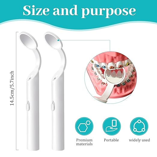 2 Pieces Dental Mirror with Light - LED Lighted Teeth Inspection Mirror, Anti Fog Curve Angle Mouth Mirrors Dentist Oral Assistant Care Tool Accessories (White)