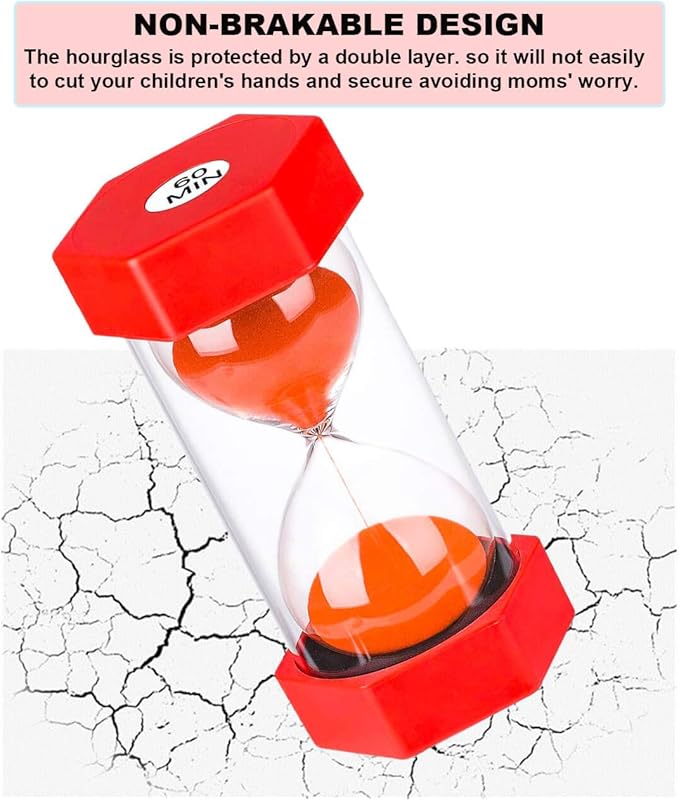 3 Minute Sand Hourglass Timer: Plastic Sand Clock 3 Minutes, Large Red Sand Watch 3 Min, Colorful Hour Glass Sandglass Timer for Kids, Games, Classroom, Kitchen, Decorative
