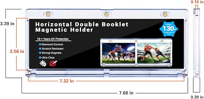 2-Pack Booklet Magnetic Card Holders - 187mm One Touch Magnetic Booklet Card Holder, Horizontal Booklet One Touch, 130PT Booklet Magnetic Case, Collection Display Frame，Inner Size 7.32"x2.56"x0.15"