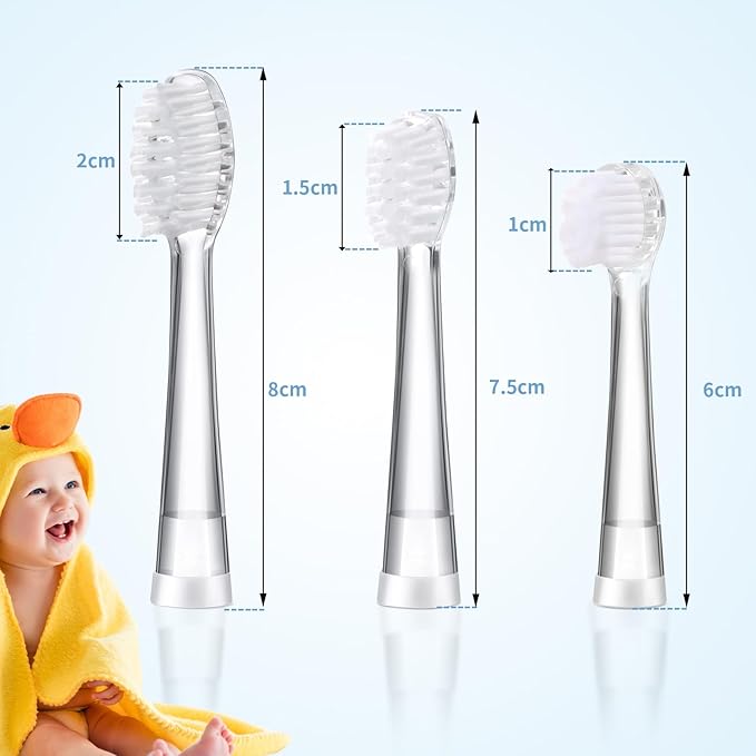 Baby Electric Toothbrush Replacement Heads Compatible with Seago SG-513/SG-977/EK6, Compatible with Dada-Tech-BB1/977/K6, Compatible with Brush-Baby WildOnes/KIDZSONIC(Over 3 Years)