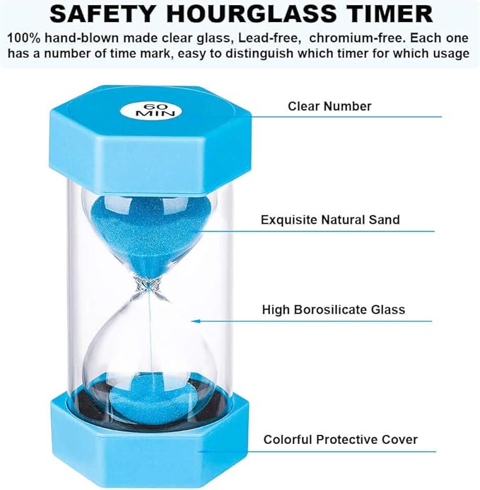 20 Minute Hourglass Sand Timer: Large Unbreakable Colorful Sand Clock, Plastic Blue Sand Watch 20 Min for Kids Games Classroom