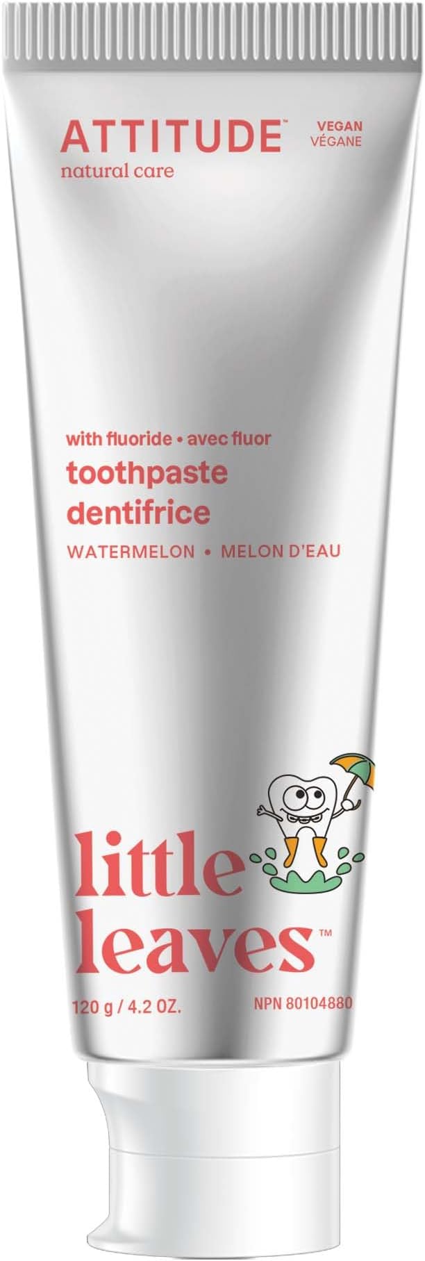 ATTITUDE Toothpaste with Fluoride, Prevents Tooth Decay and Cavities, Vegan, Cruelty-Free and Sugar-Free, Watermelon, 4.2 Oz