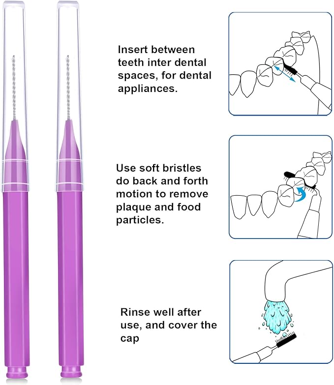 100 Pieces Braces Brush for Cleaner Interdental Brush Toothpick Dental Tooth Flossing Head Oral Dental Hygiene Flosser Toothpick Cleaners Tooth Cleaning Tool (Purple)