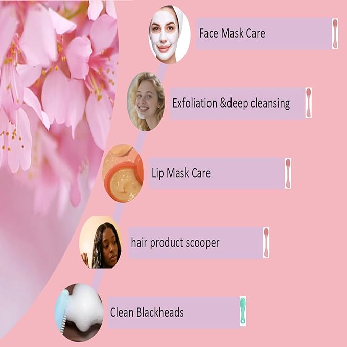 Premium Silicone Facial Cleansing Brush Combo 3pcs,Mask Applicator and Skincare Brush for Pore Cleansing，Manual Facial Cleansing for Exfoliating Face/Lip/Makeup Removal Scrubber