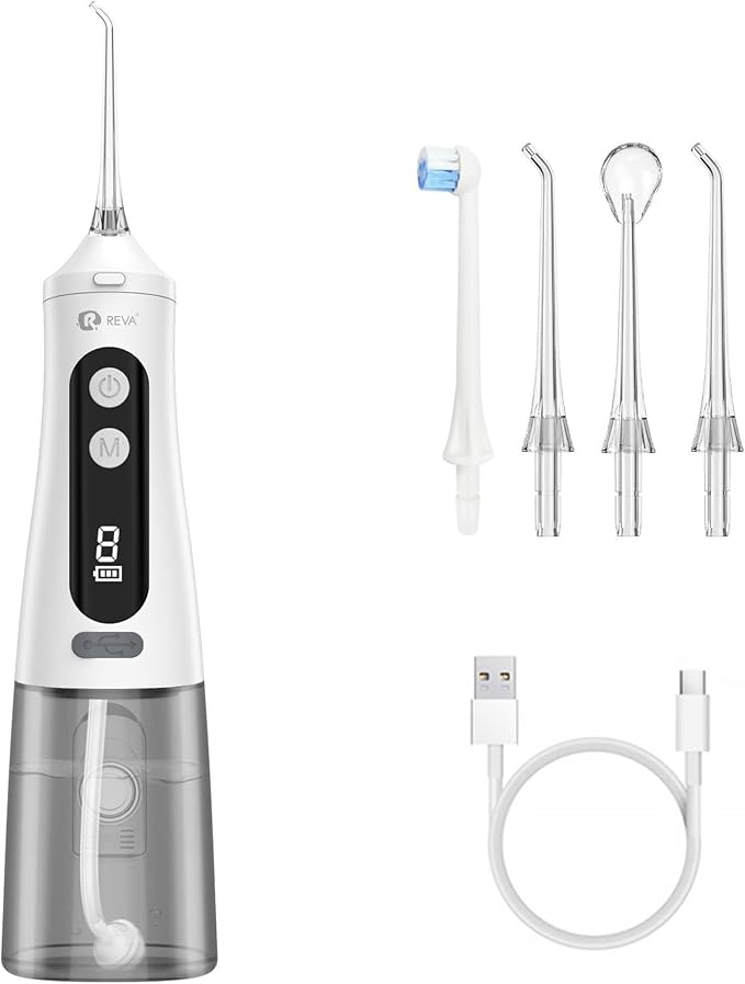 Professional Water Dental Flosser for Teeth & Braces - 9 Modes Cordless Oral Irrigator, 350ML Large Reservoir, 360° Nozzle, IPX7 Waterproof, Rechargeable, Dental Floss Tool (M131 - White)