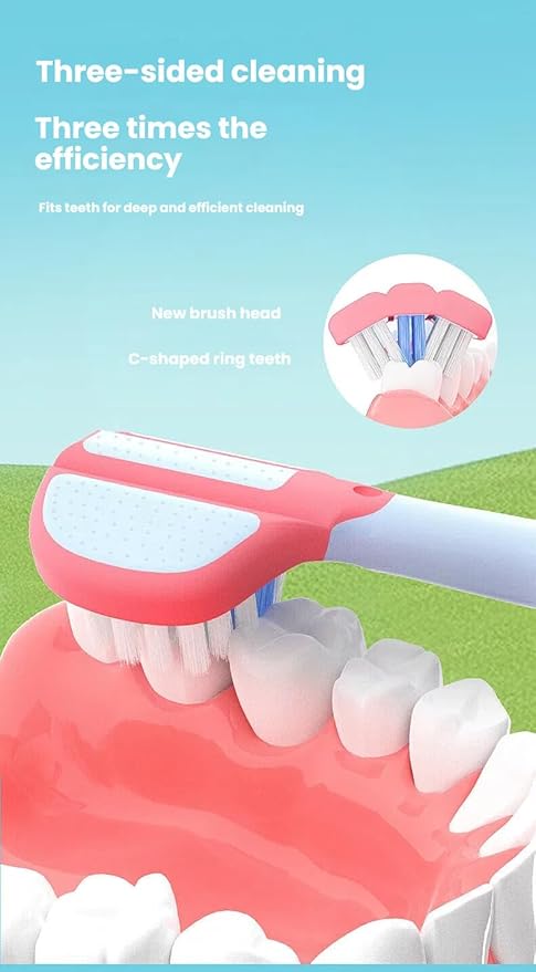 3-Sided Toddler Toothbrush 4-Pack | Ultra-Soft Bristles for Ages 1-12 | 4 Fun Colors (Gentle, 360° Cleaning, Comfortable for Sensitive Gums), Easy-Grip Handle & Quick Cleaning