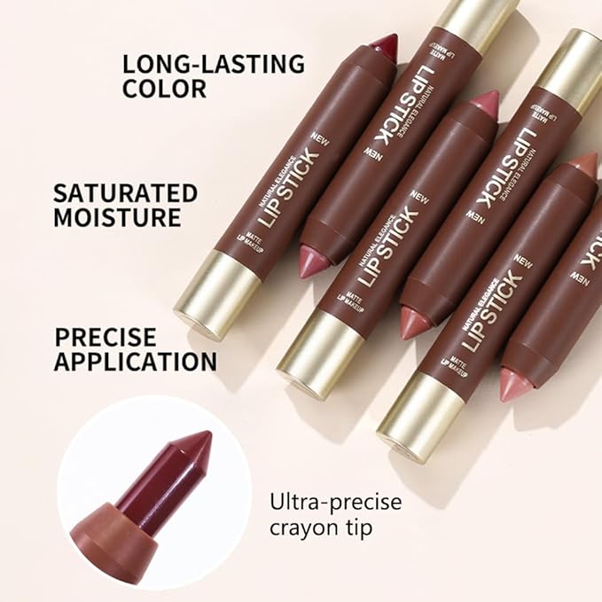 2Pcs Matte Lipstick Crayon Set for Women, 24 Hour Rose Pink Ruby Red Lipstick Lip Liner Pencil Long Lasting Waterproof Smudge Proof, Neutral lip liner marker Easy Application Full Coverage