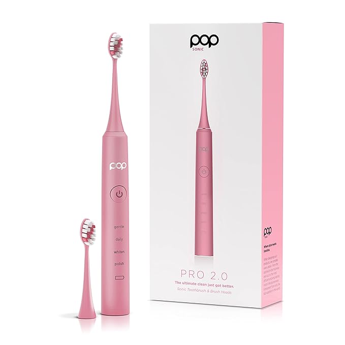 Pop Sonic Pro 2.0 Electric Toothbrush (Pink) Rechargeable Sonic Toothbrush with 45,000 Vibrations Per Minute & 4 Cleaning Modes for Adults & Kids with Long Lasting Dupont Nylon Bristles