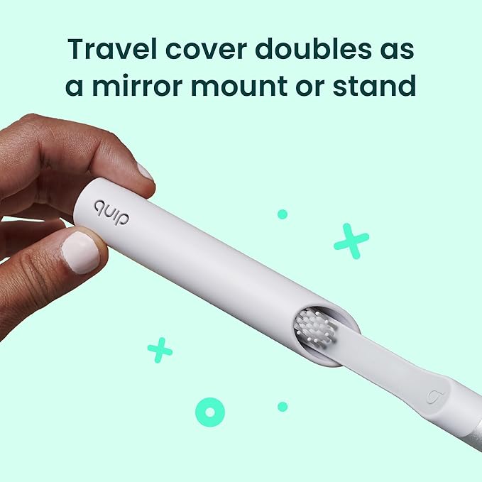 Quip Sonic Toothbrush for Adults with Timer - Includes Extra Brush Head and Travel Cover Mount - Electric, Soft Bristle Refill Head, Metal Handle, 3 Month Battery Life - Travel Toothbrush - Indigo