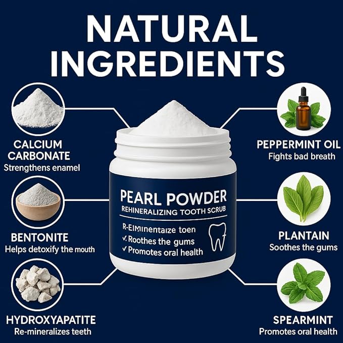 Remineralizing Tooth Powder with Pearl Powder | Natural Teeth Whitening Scrub | Hydroxyapatite Fluoride-Free Tooth Polish (1)