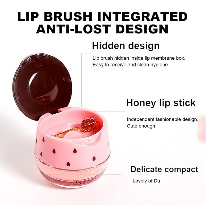 2PCS Strawberry Lip Balm, Vitamin E Lip Masks & Moisturizing Propolis Sleeping Lip Mask, Effective Reduces Lip Lines Prevention Dry and Cracked Lip Scrubs Exfoliator Smoothing Dry Lip Care