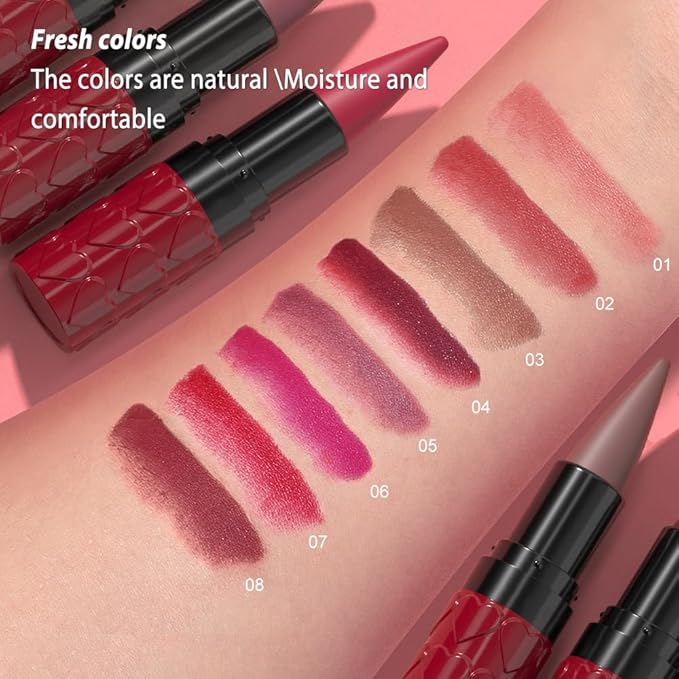 Plum Red Gradient Matte Lipstick Crayon Lip Liner pencil,Crayon Form and Cone Tip 2-in-1 Lip Liner and Lipstick Lip Combo Set Achieve Flawless Contour Gradual Ombre Effect lip Pencil for Old Women