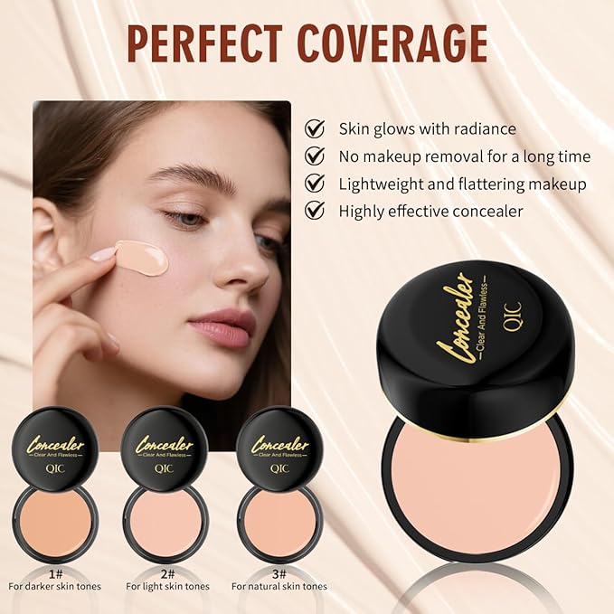 QIC Concealer,Natural Color Correcting Concealer for Women,Full Coverage Makeup for Face Eye Body,Nourishing Makeup for a More Even Complexion(Natural Skin Tone, 1.36 Fl Oz)