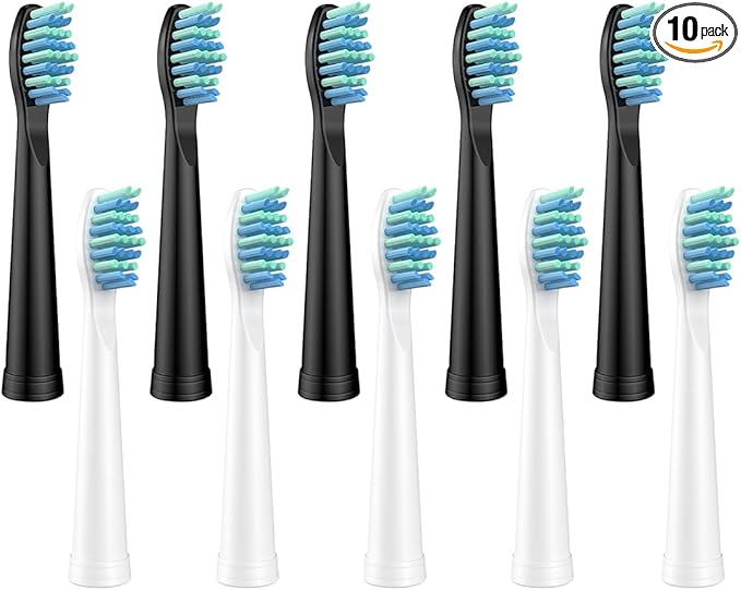 10 Pack Electric Toothbrush Replacement Heads Compatible with Sonic-FX and Fit SnapWhite for Adults and Kids, Soft Charcoal/Nylon Bristles, 5 Black+5 White