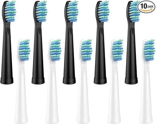 10 Pack Electric Toothbrush Replacement Heads Compatible with Sonic-FX and Fit SnapWhite for Adults and Kids, Soft Charcoal/Nylon Bristles, 5 Black+5 White