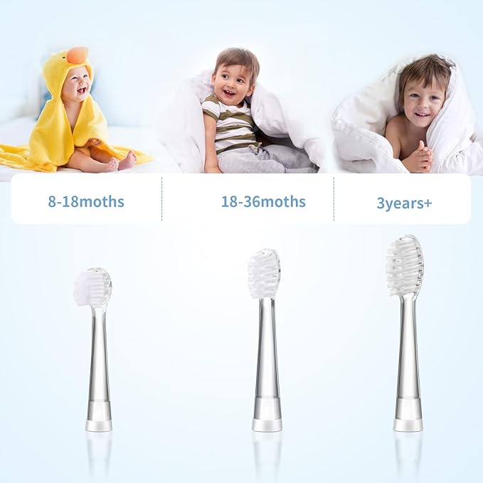 Kids Toothbrush Replacement Heads Compatible with Seago SG-513/SG-977/EK6, Compatible with Dada-Tech-BB1/977/K6,Compatible with Brush-Baby WildOnes/KIDZSONIC(18-36 Month)