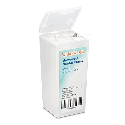 Practicon SmileGoods Unwaxed 200 Yard Dental Floss, Shred Resistant Nylon, Noncoated, Wax Less, Wax Free Floss, 1 Pack