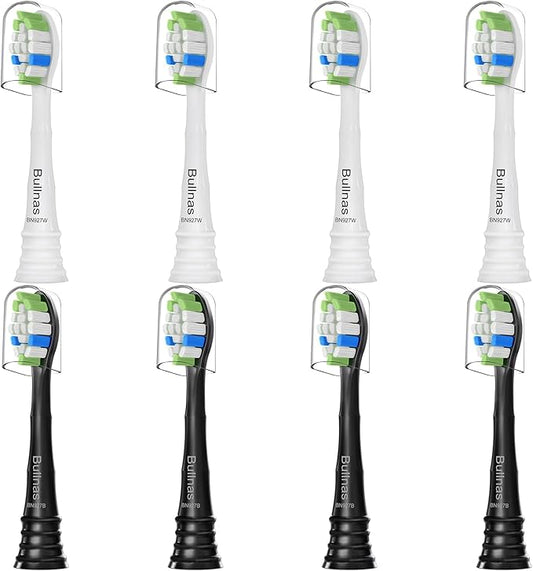 Replacement Toothbrush Heads Compatible with Philips Sonicare ProtectiveClean 4100 5100 5300 6100 Electric Toothbrushes, W Replacement Head for Sonicare, Black/White, 8 Count