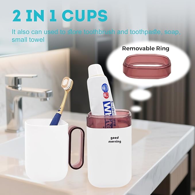 Travel Toothbrush Holder,Toothbrush Holder and Rinse Cup with Handle Toothbrush Travel Case,Multifunctional Toothbrush Cup,Large Capacit Travel Toothbrush Holder with Mouthwash Cup(Purple+Green)