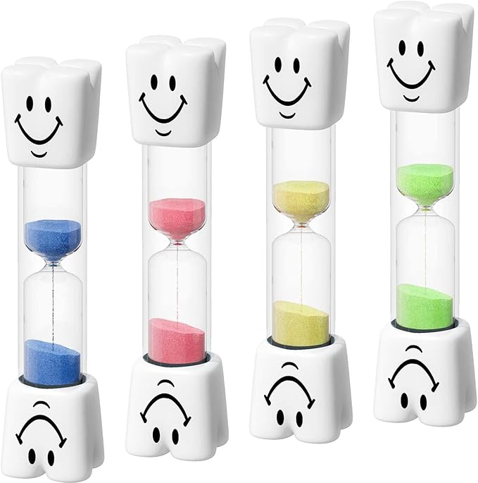 2 Minute Toothbrush Sand Timer for Kids, Small Blue and Red Smiley Acrylic Hourglass Sand Clock Set, Plastic Glass Mini Sandglass for Classroom Games Kitchen (Pack of 2)