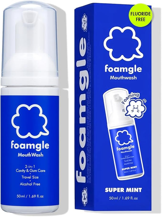 2-in-1 Foam Mouthwash & Toothpaste – Travel Size 50 mL / 1.69 fl oz | Water-Free Oral Care Foam | No Alcohol, No Burn | Carry-On Friendly | Made in Korea