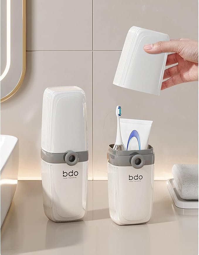 2Pcs Toothbrush Travel Case & Travel Soap Holder Dish Tray, Portable White Toothbrush Holders with Cover Leakproof Bar Soap Holder for Traveling School Camping Business Trip Bathroom