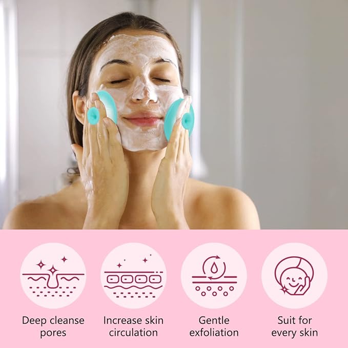 Silicone Face Scrubber, 2pcs Exfoliating Lip Brush, 2pcs Face Cleansing Brush & Silicone Facial Mask Brush Exfoliator Blackhead Skin Care Tool