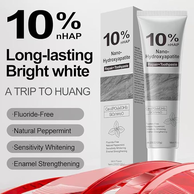 10% Hydroxyapatite Toothpaste for Advanced Enamel Repair & Sensitivity Relief, Fluoride-Free, Fresh Mint, Gentle Daily Toothpaste for Whitening & Fresh Breath (2-Pack)
