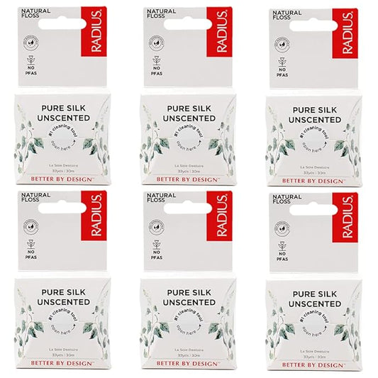 RADIUS Dental Floss, Natural Floss, Unscented Silk, 33 Yards, Compostable & Non-Toxic Oral Care Designed to Help Fight Plaque (Pack of 72)