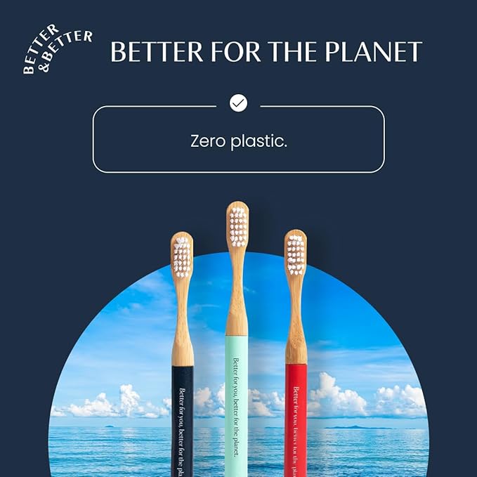 Better & Better Natural Bamboo Toothbrush for Kids | Extra Soft Bristle Toothbrush | 100% Plant-Based | Reusable Handle, Replaceable Brush Head | Eco-Friendly, Zero Plastic (Red)