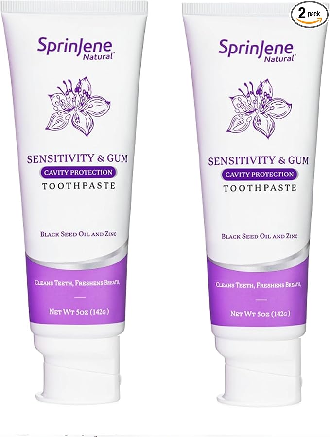SprinJene Natural Sensitivity & Gum, Fluoride Toothpaste for Sensitive Teeth | Natural Toothpaste for Cavity Protection | 2 Pack