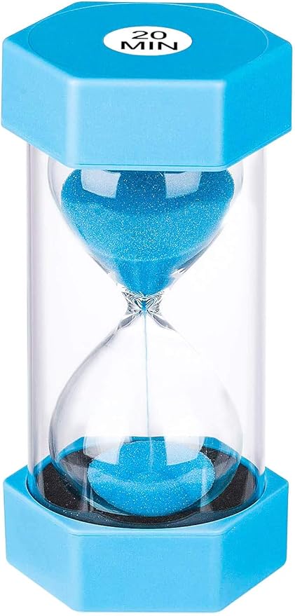 20 Minute Hourglass Sand Timer: Large Unbreakable Colorful Sand Clock, Plastic Blue Sand Watch 20 Min for Kids Games Classroom