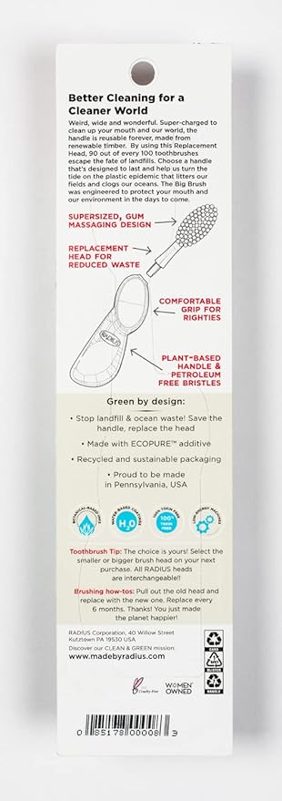 RADIUS Toothbrush Big Brush with Replaceable Head, Left Hand, Soft in Black Sparkle, BPA Free and ADA Accepted, Designed to Improve Gum Health and Reduce The Risk of Gum Disease