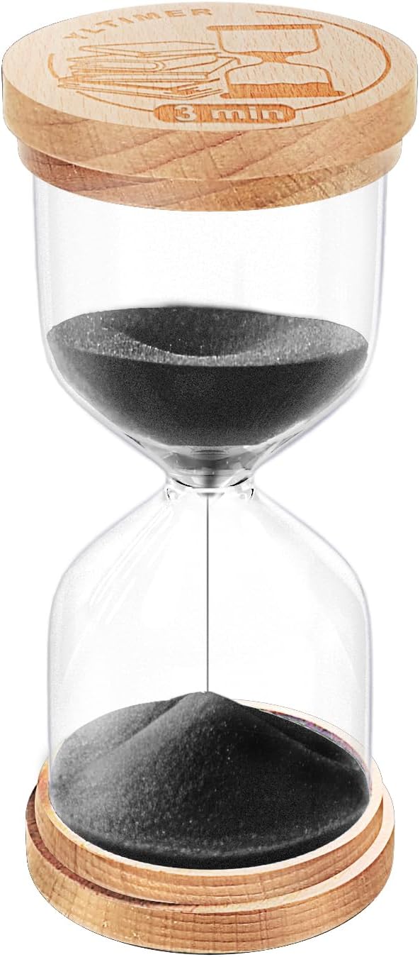 3 Minute Sand Timer,Beech Wooden Hourglass Sand Clock,Reloj De Arena,Small Black Hour Glass Sandglass, Game, Desk Office Decoration (Black)