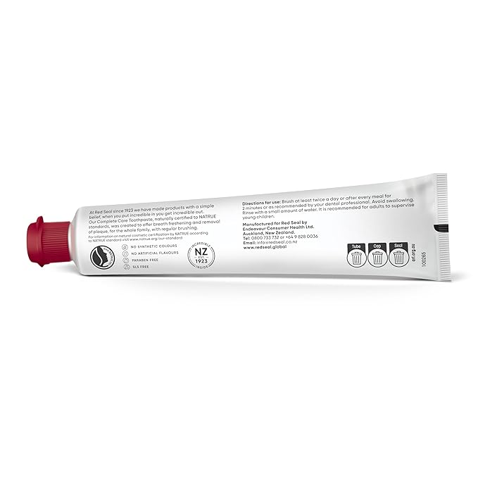 Red Seal Complete Care Mild Mint Toothpaste, NATRUE Certified Natural Toothpaste for The Whole Family, Paraben & SLS Free, Fluoride Free, Vegan Friendly & Cruelty Free, No Artificial Flavors, 3.53 oz