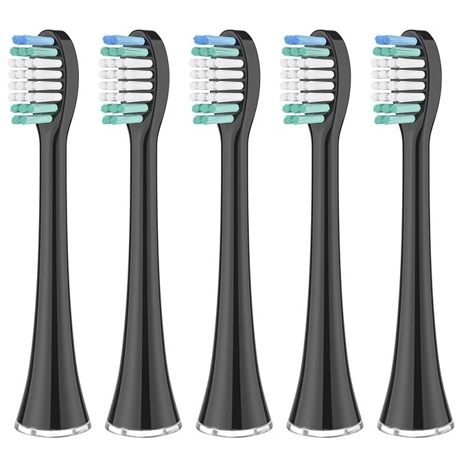 Replacement Toothbrush Heads 5 Pack Compatible with AquaSonic Black Series, Vibe Series, Black Series pro, and Duo Series Pro Electric Toothbrush, Black