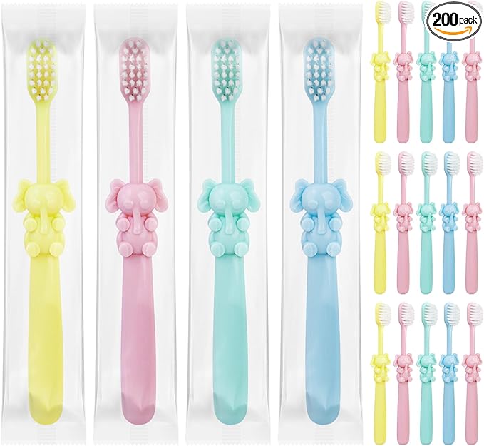 200 pcs Disposable Kids Toothbrushes Bulk Individually Wrapped Toothbrushes,Kids Toothbrush for Age 2+ Toddler Children Toothbrush Set Soft Bristles Boys Girls