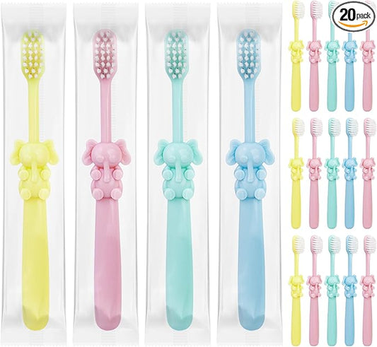 20 pcs Disposable Kids Toothbrushes Bulk Individually Wrapped,Kids Toothbrush for Age 2+ Toddler Children Toothbrush Set Soft Bristles Boys Girls Toothbrush