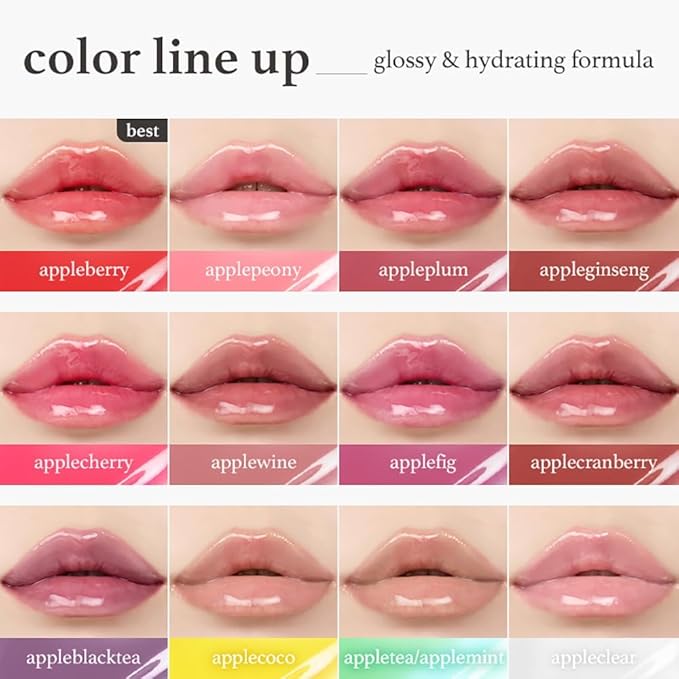 NOONI Korean Lip Oil - Appleberry | Long-Lasting, Moisturizing, Plumping, Revitalizing for Dry Lips, Waterproof, No Peel Off, Hydrating, Nourishing Crystal Clear, Stocking Stuffers, 0.12 FL Oz