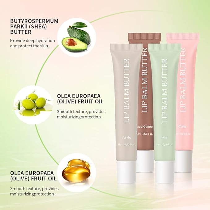 Summer Lip Glossy Butter Lip Balm, Lip Gloss Set, Soothing Lip Skincare, Instant Moisture, Lightweight, Nourish, Hydrate, Moisturizing Tint, Non-Sticky, Long-lasting (Iced Coffee, Large)