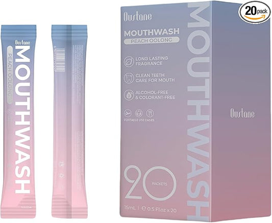 Protable Mouthwash Packets for Travel, Peach Oolong-Tea Flavor, Alcohol-Free, Non-Burning, 15ml/pcs 20 Single Use, TSA Approved for On-The-Go Fresh Breath, Perfect for Work, Gym& Date