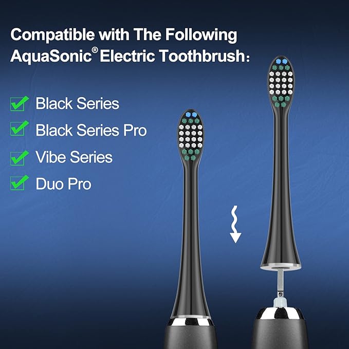 Replacement Toothbrush Heads 5 Pack Compatible with AquaSonic Black Series, Vibe Series, Black Series pro, and Duo Series Pro Electric Toothbrush, Black